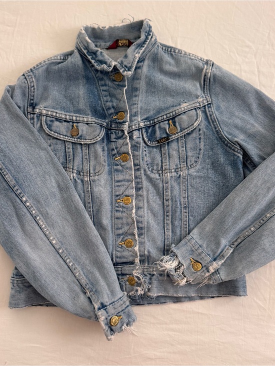 Lee Jackets & Blazers - 90s vintage Lee Light Blue Distressed Denim Jacket - Women